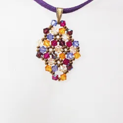 Pendant 30cm - Malvina Rhombus S-Purple Suedine - Pendant 30cm - Laiton bronze